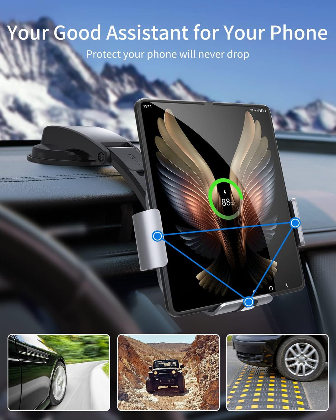 JOYVEVA Dual Coil Kabelloses Kfz-Ladegerät für Galaxy Z Fold 5 4 3, Schnelllade-Handyhalterung für G