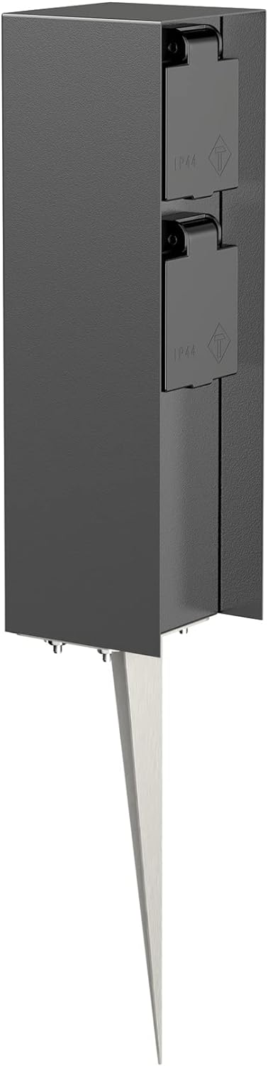 ledscom.de Garten-Steckdosen-Säule POMI mit Erdspiess für aussen, IP44, 2-Fach, anthrazit, eckig, 23
