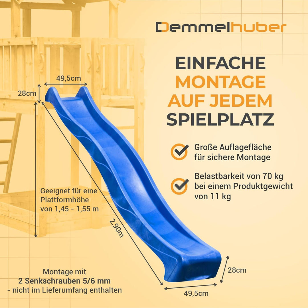 Demmelhuber Rutsche WATERSLIDE 2,90 m mit Wasseranschluss für Spielturm Wellenrutsche Gartenrutsche