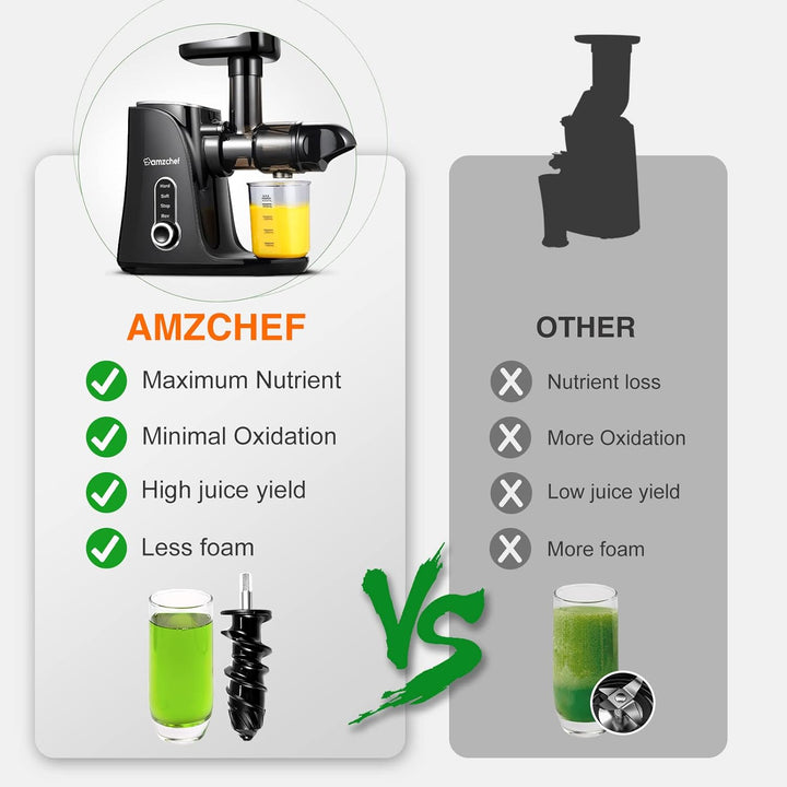 AMZCHEF Entsafter Slow Juicer leistungsstarker Entsafter für Obst und Gemüse mit 2 Geschwindigkeitsm