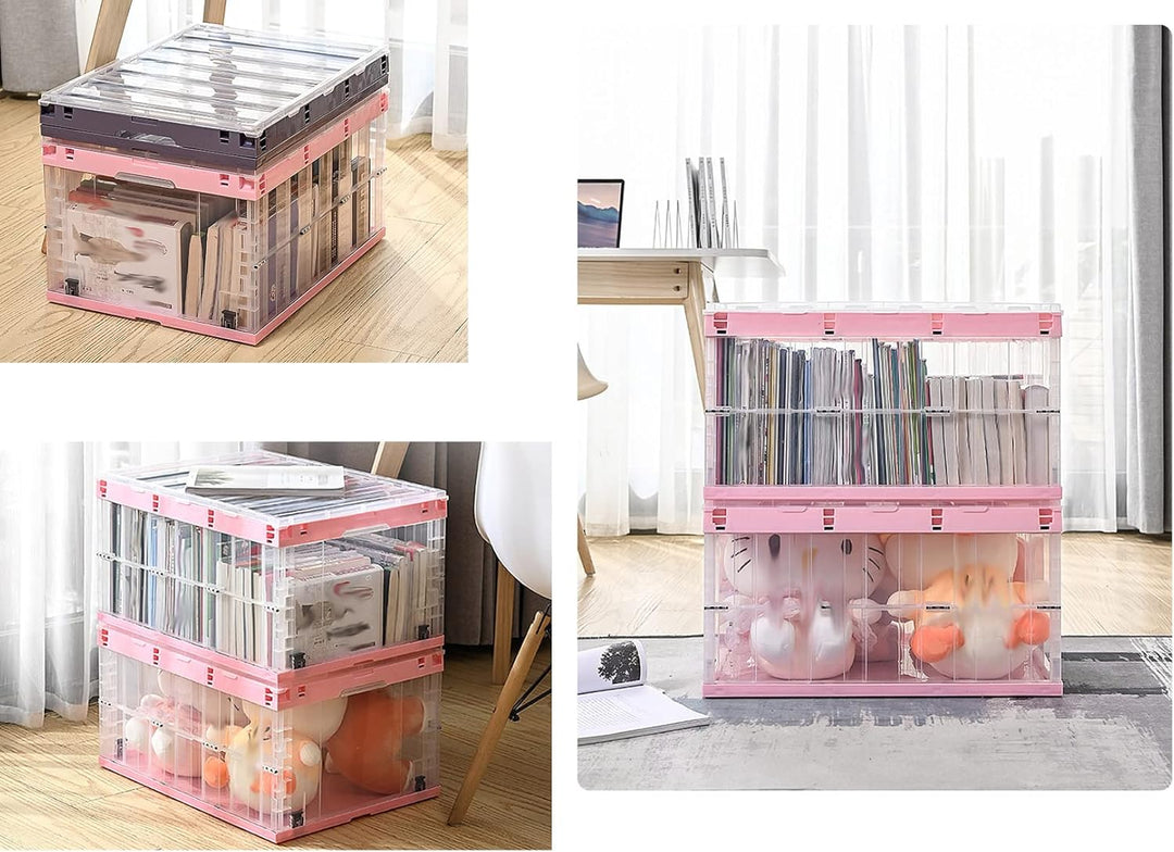 TUKA-i-AKUT 3x Faltbare Aufbewahrungsboxen mit Deckel, Stapelbar Faltbar, Stabile Stapelkisten mit H