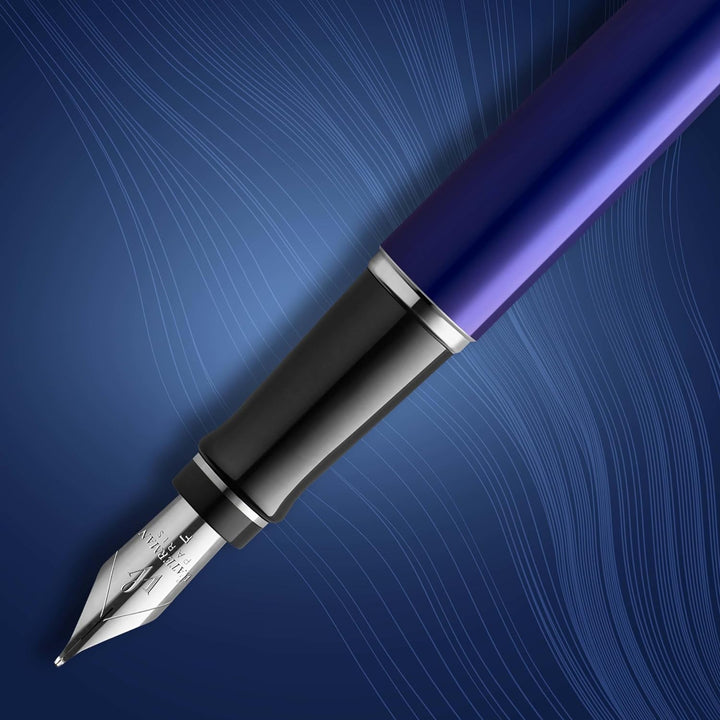 Waterman Expert Füller , blau mit Chromzierteilen , Füllfederhalter mit mittlerer Feder , Geschenkbo