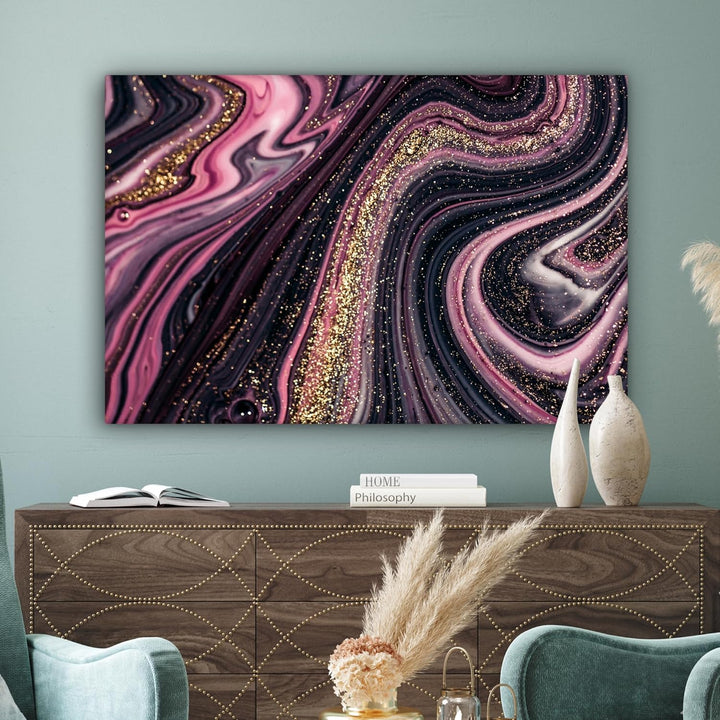 MuchoWow© Wandbilder Gross 120x80 cm XXL Schlafzimmer Home Goldene Deko Wohnung Bild Wohnzimmer Foto