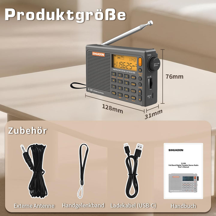 Tragbares Radio SIHUADON R108 UKW Radio SW MW Multiband Radio Mit Klar Empfang und Super Klang Lauts