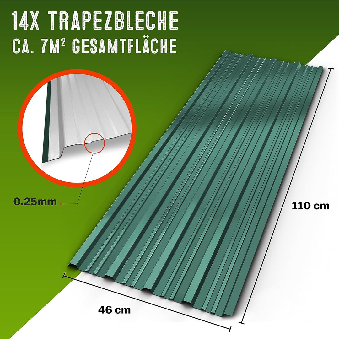 GARDEBRUK® 14x Trapezblech 110x46cm = 7m² Verzinkt Rostresistent Wetterfest Profilblech Dachblech We