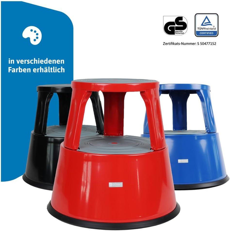 Dönges Rollhocker, Metall, schwarz (Rolltritt Tritthocker Elefantenfuss) Material: Stahlblech/Tragkr