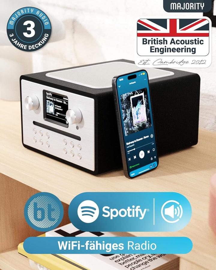 Majority Homerton 2 Internet, DAB, UKW-Radio & CD Player | 40 Radiovoreinstellungen | Universelles P