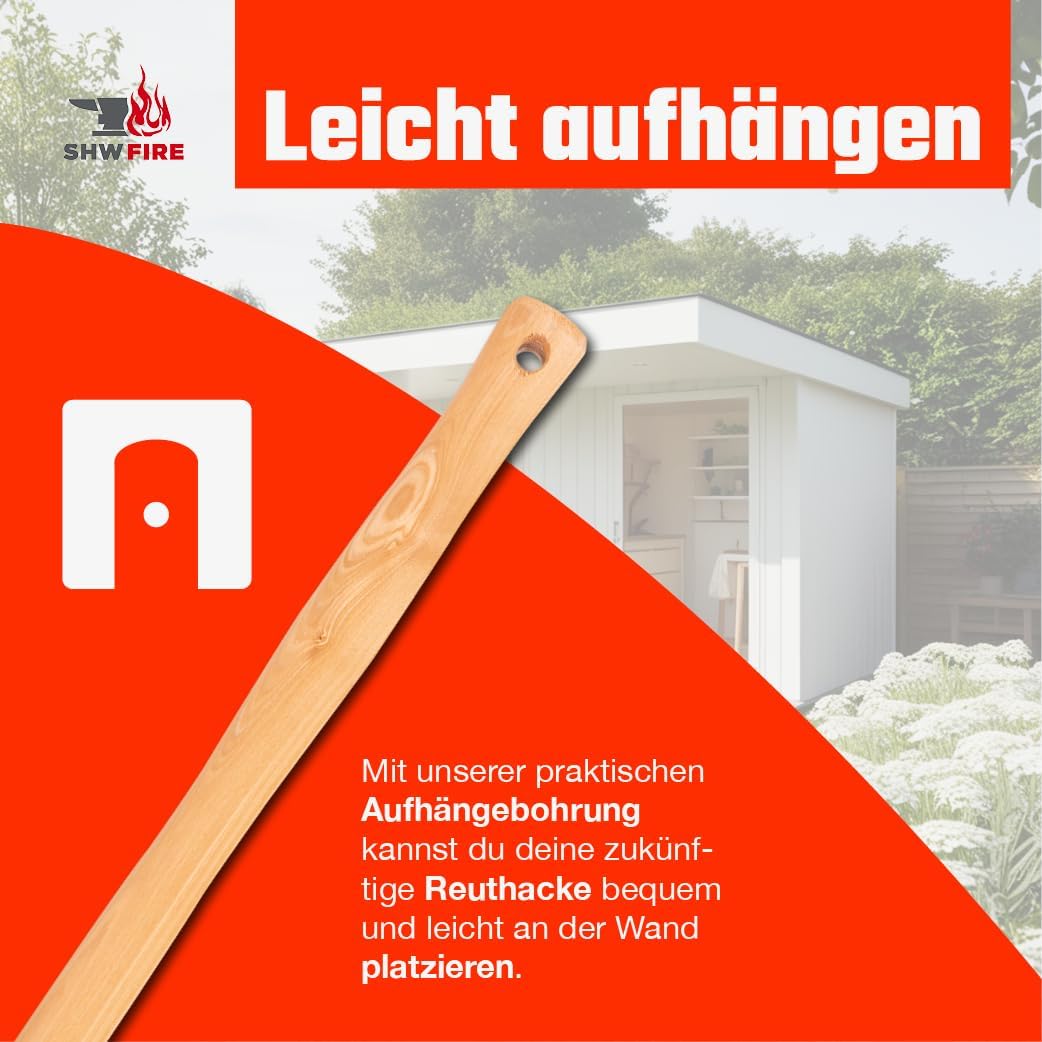 SHW-FIRE Handhacke, stabile geschmiedete Hacke für den Garten, Breit- und Herzblatt, 40cm kurzer erg