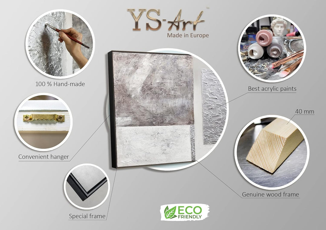 YS-Art Abstrakt Acryl Gemälde auf Leinwand mit Rahmen Stabilität handgemalt Wandbilder Wohnzimmer mo