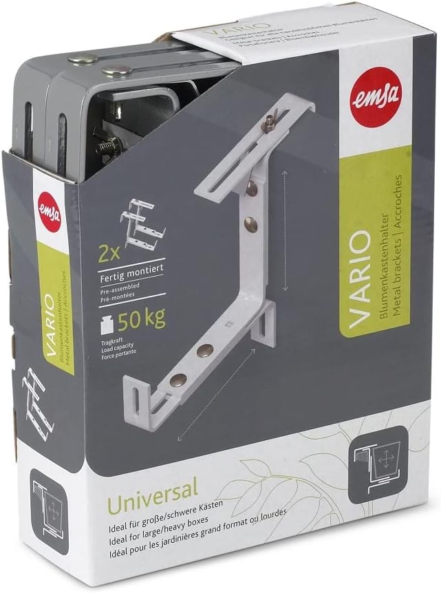 POETIC/EMSA - VARIO Universal Blumenkastenhalter - Universell einsetzbar - Für Geländerbreiten von 4