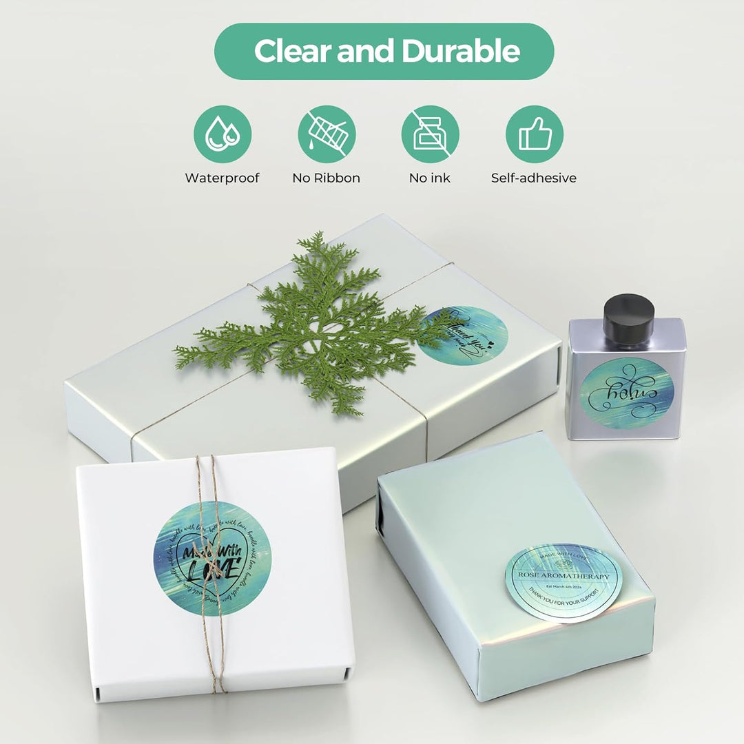 MUNBYN Runde Thermo Etiketten 50x50mm, Thermo Aufkleber Etiketten, grüne Thermo Aufkleber für Backen