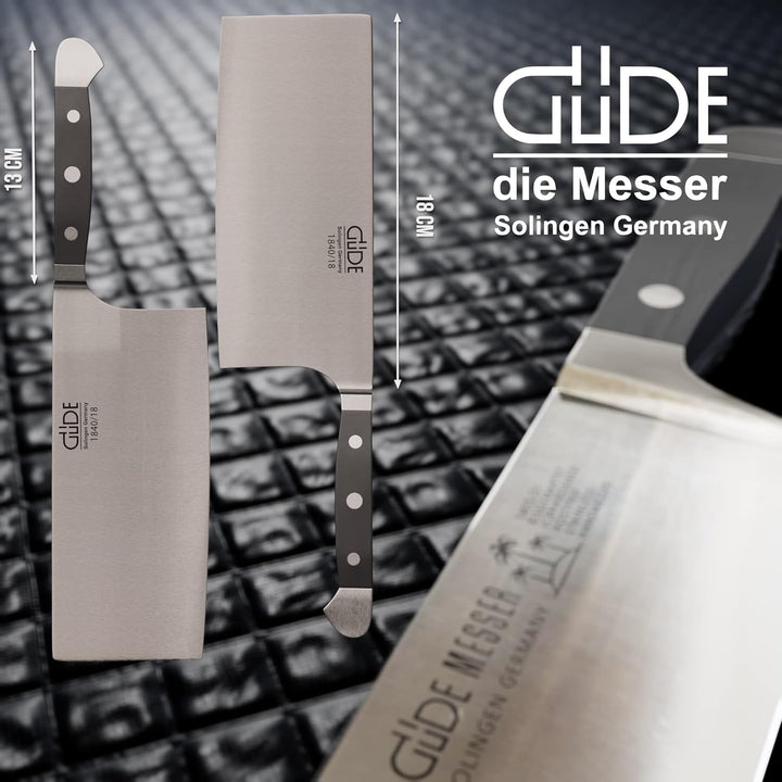 GÜDE Solingen - China Kochmesser geschmiedet, 18 cm, POM schwarz, ALPHA, Doppelkropf, Handmade Germa