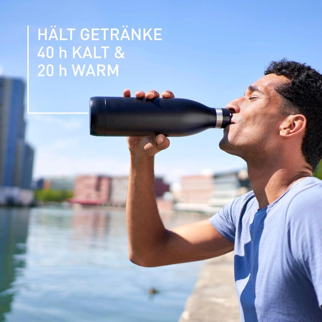 Emsa Bludrop Isolier-Trinkflasche, wiederverwendbar, Edelstahl, nachhaltig, Pulverbeschichtung, 360°
