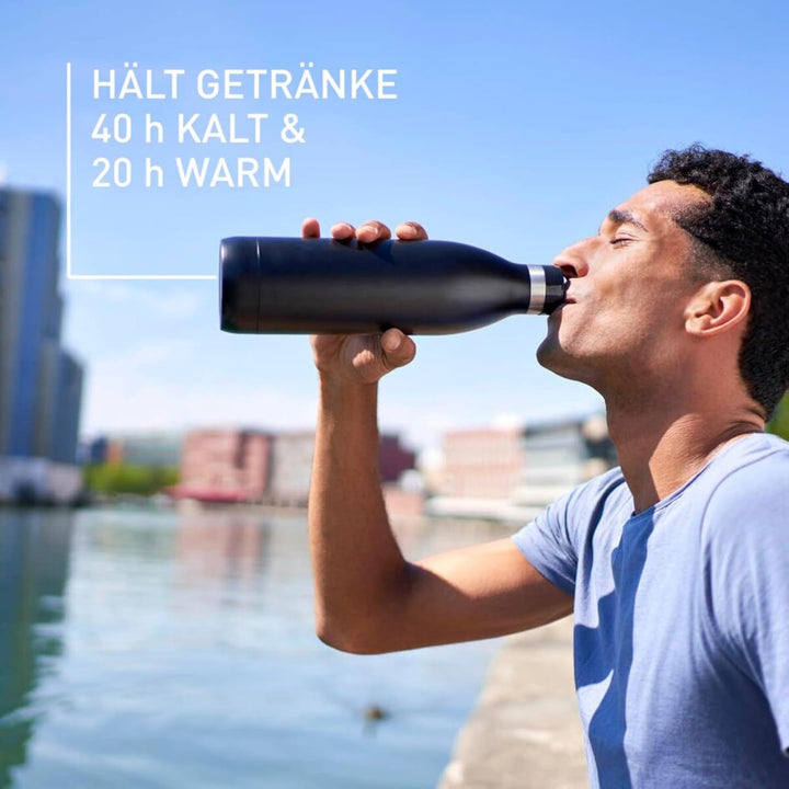Emsa Bludrop Isolier-Trinkflasche, wiederverwendbar, Edelstahl, nachhaltig, Pulverbeschichtung, 360°
