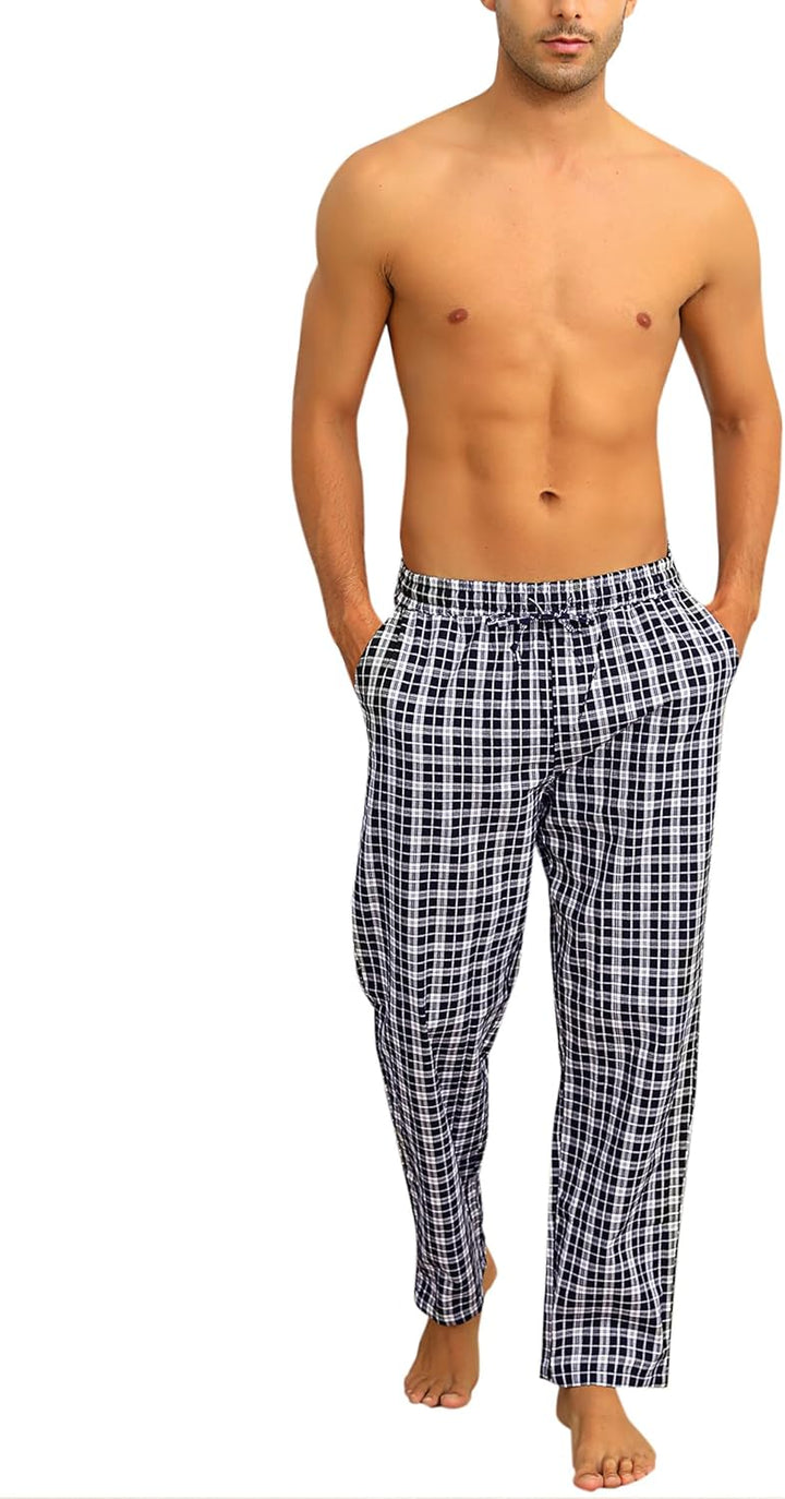 Litherday Schlafanzughose Herren Lang Kariert Pyjamahose 100% Baumwolle NachtwÀsche hose mit Taschen