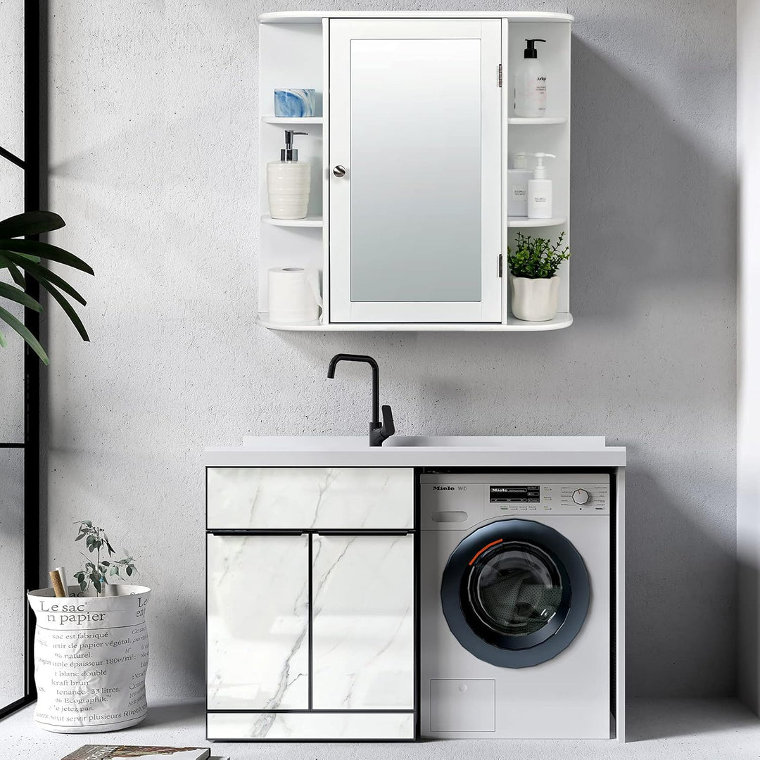 COSTWAY Spiegelschrank Badezimmer, Badezimmerspiegel mit Ablagen, Badezimmerspiegelschrank weiss, Wa