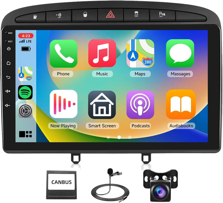 Podofo Android Autoradio für Peugeot 308 408 2010-2013, 9" Touchscreen Carplay Android Auto WiFi Blu