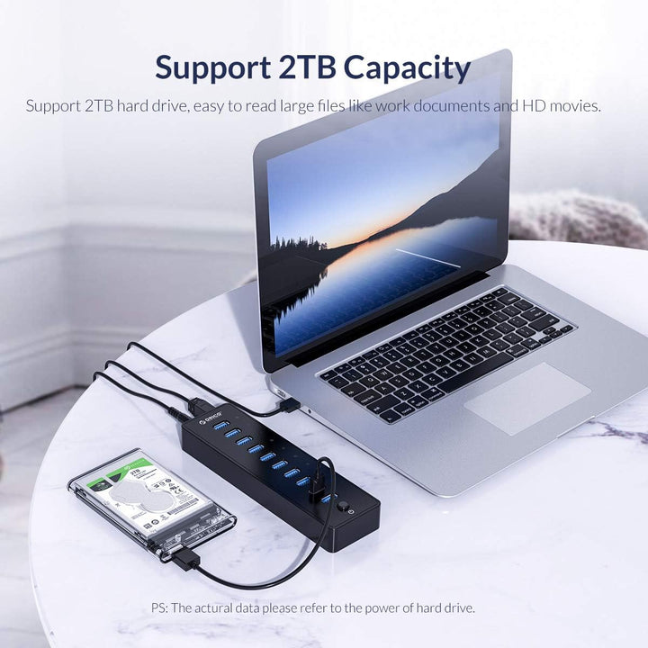 ORICO USB 3.0 Hub 10 Ports mit Netzschaltern und Netzteil 45W (12V4A), 5 Gbps Highspeed Datenhub für