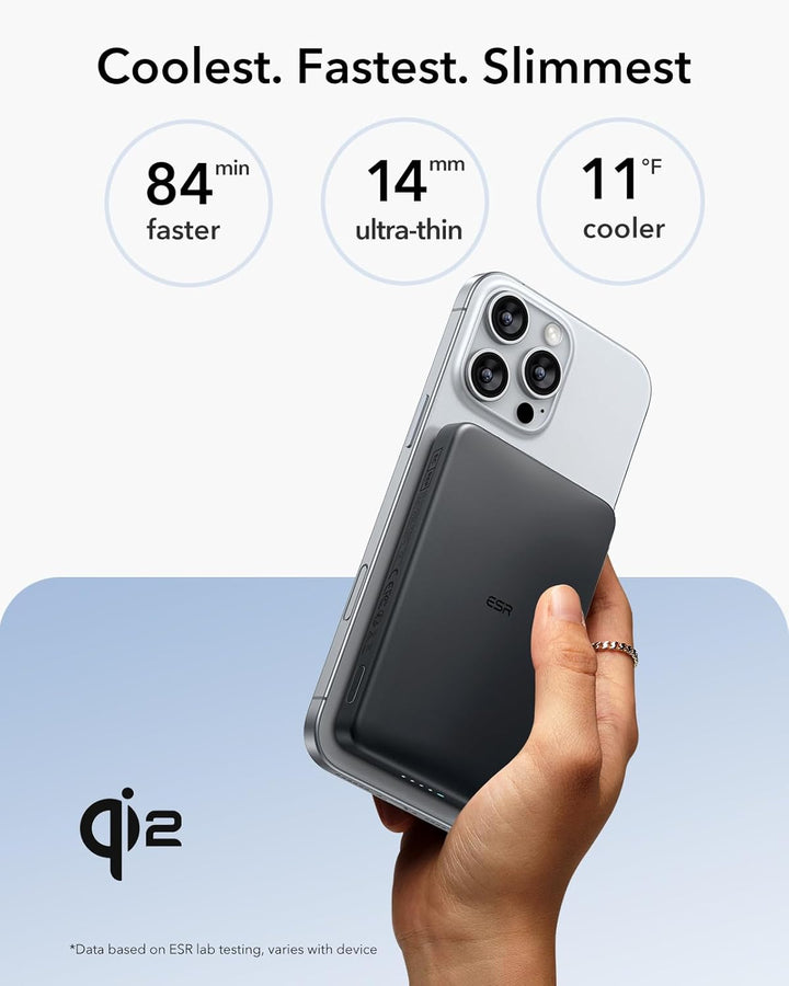 ESR Qi2 zertifiziertes MagSafe Power Bank, 5.000mAh 15W schnelles tragbares Ladegerät, 1,4 cm kompak
