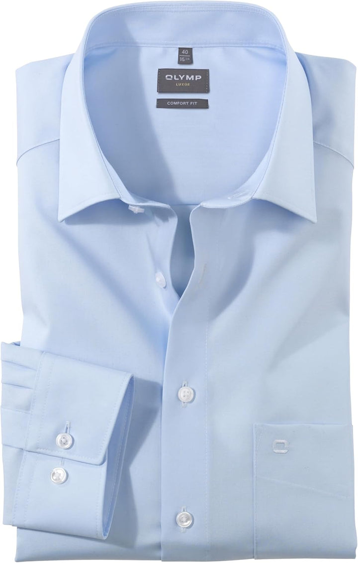 OLYMP Herren Businesshemd Langarm Luxor,Einfarbig,Comfort fit,New Kent 39 Hellblau, 39 Hellblau