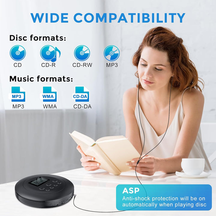 Gueray Tragbarer CD-Player CD Spieler Persönliche CD Player mit Kopfhörer LCD Display Anti-Skip Schu