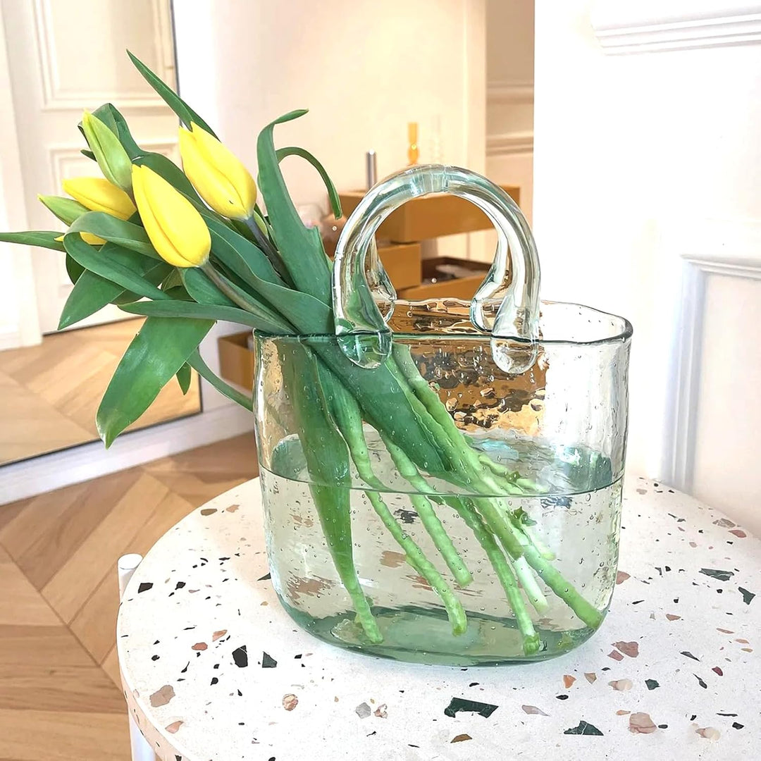 DBREAKS Glas Handtasche Vase, Tasche Glasvasen, Klare Handgemachte Vase, Kreative Bubble Handtasche