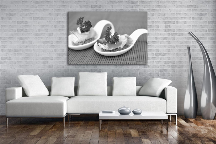 deyoli kreatives Essen Effekt: Schwarz/Weiss im Format: 80x60 als Leinwandbild, Motiv fertig gerahmt