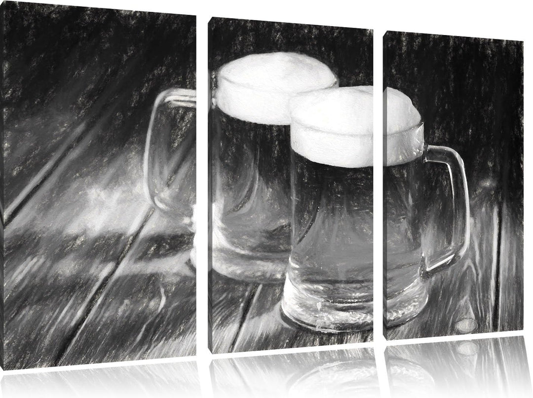 Pixxprint Zwei Masskrüge Bier als Leinwandbild/Grösse: 3 Teilig (120x80) cm/Wandbild/Kunstdruck/fert