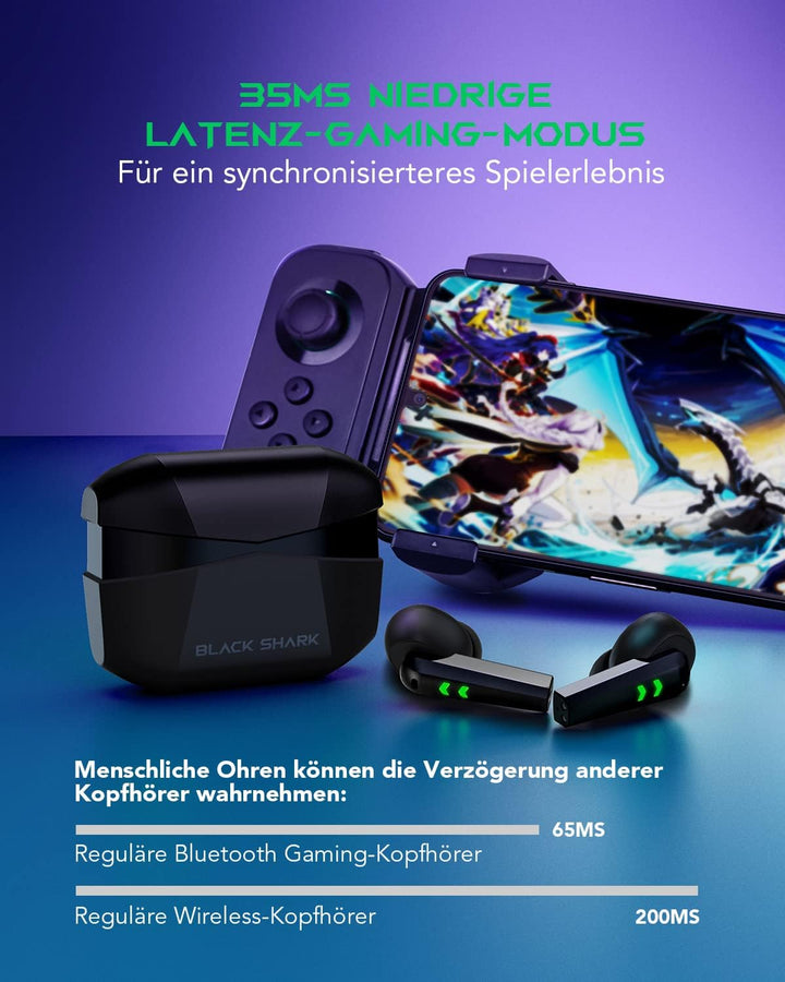 Black Shark Bluetooth Kopfhörer mit 35ms Extrem Geringer Latenz, Kopfhörer Kabellos mit Premium-Soun