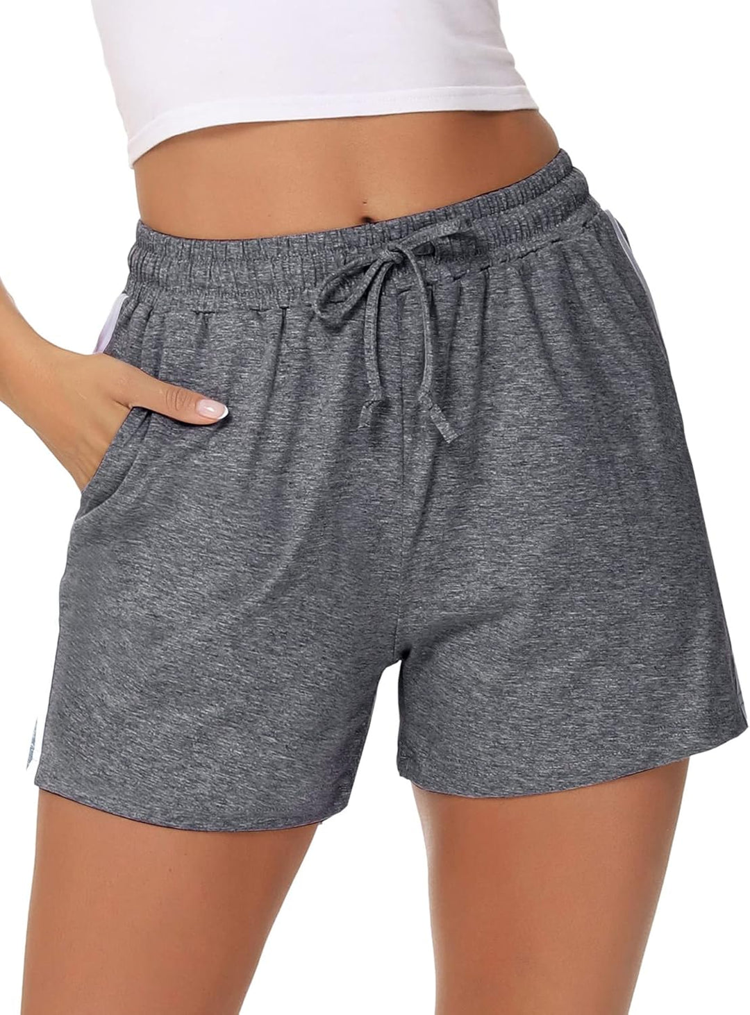 Litherday Shorts Damen Sportshorts Kurz Hosen Streifen Jogginghose Sommer Traininghose mit Taschen E