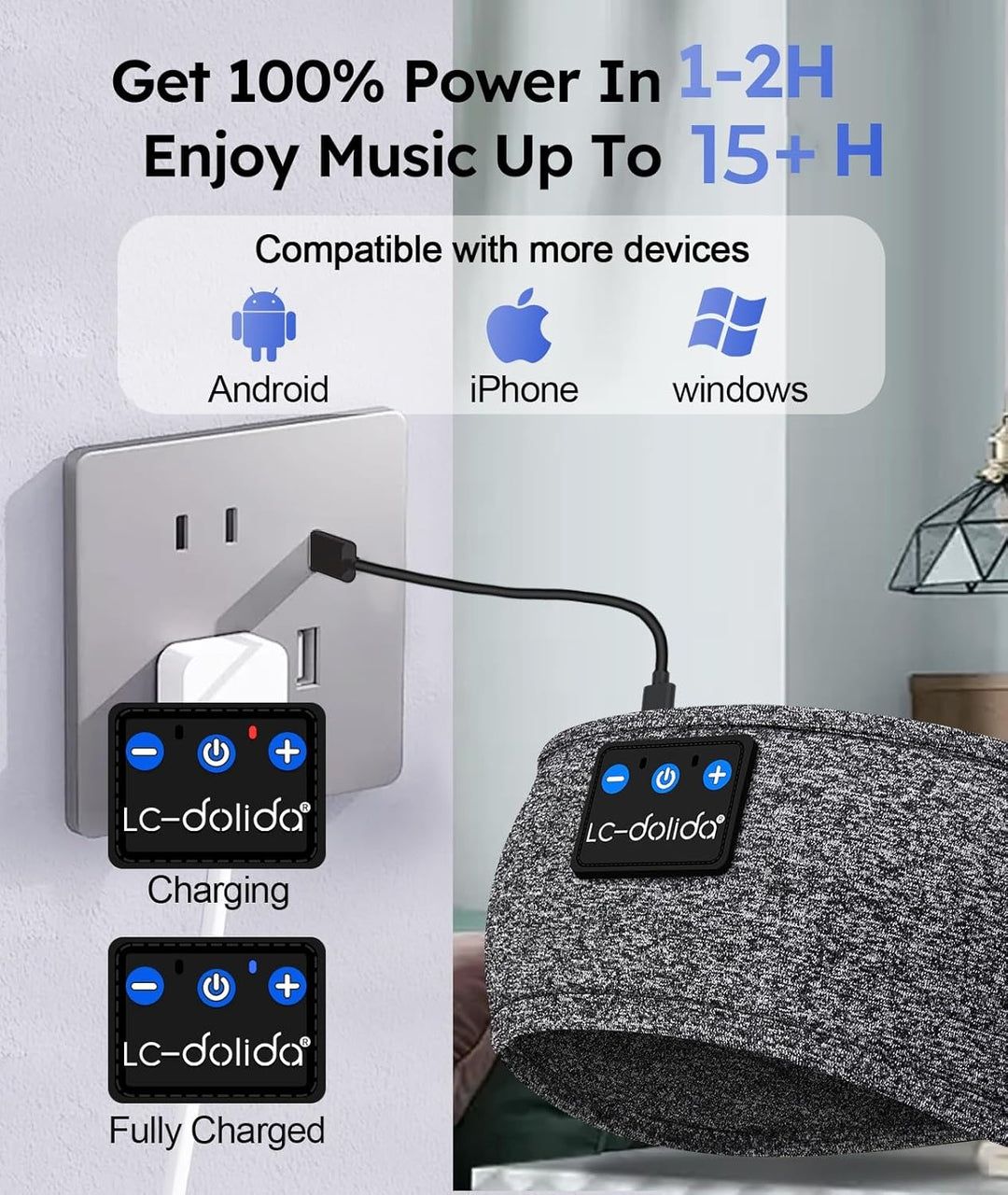 LC-dolida Schlafkopfhörer Bluetooth Stirnband Kopfhörer Bluetooth V5.4 Band Kopfhörer zum Schlafen,S