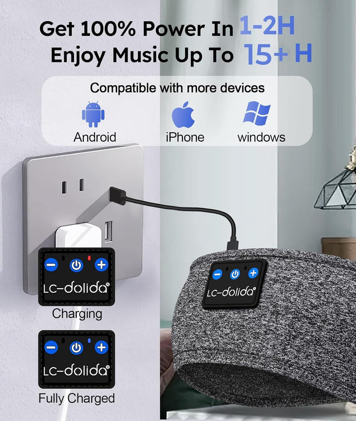LC-dolida Schlafkopfhörer Bluetooth Stirnband Kopfhörer Bluetooth V5.4 Band Kopfhörer zum Schlafen,S
