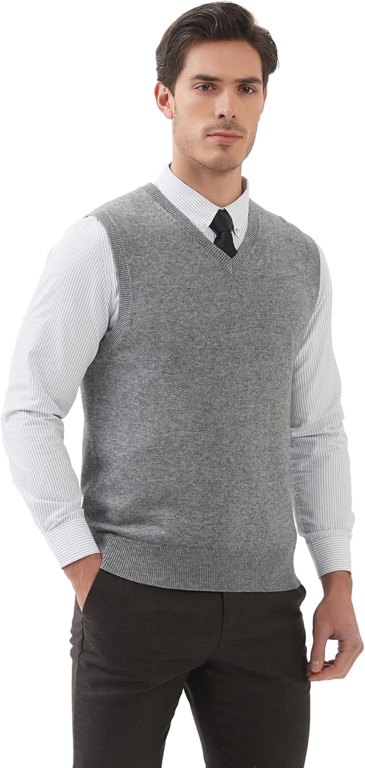 Kallspin Herren Pullunder-Strickweste aus Wollmischung V Hals Ärmellos S Hellgrau, S Hellgrau