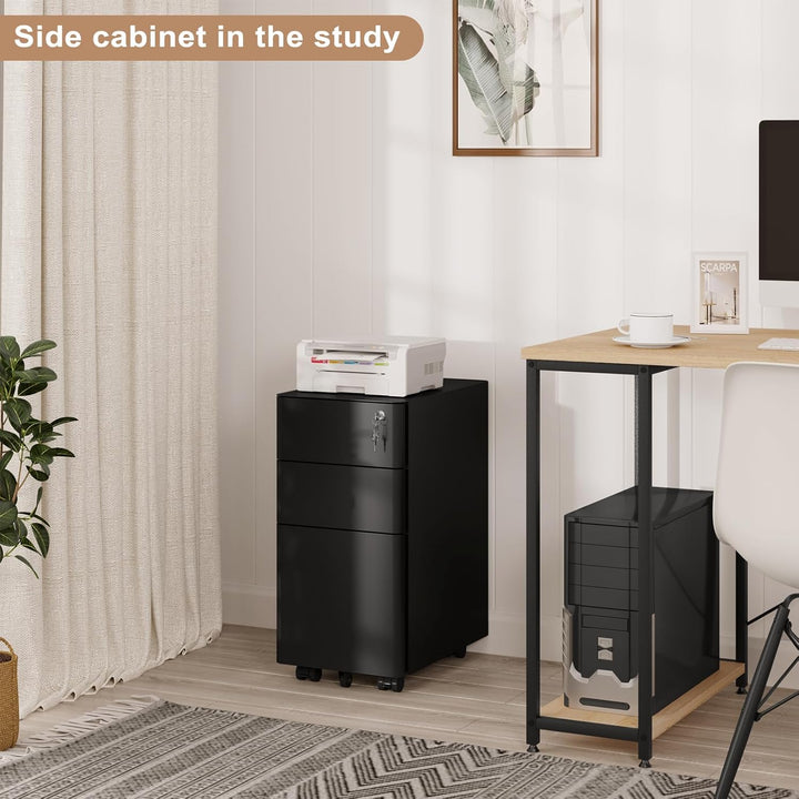 WOLTU Rollcontainer, Aktenschrank abschliessbar, Büroschrank Rollschrank, Schrank mit 3 Schubladen 5