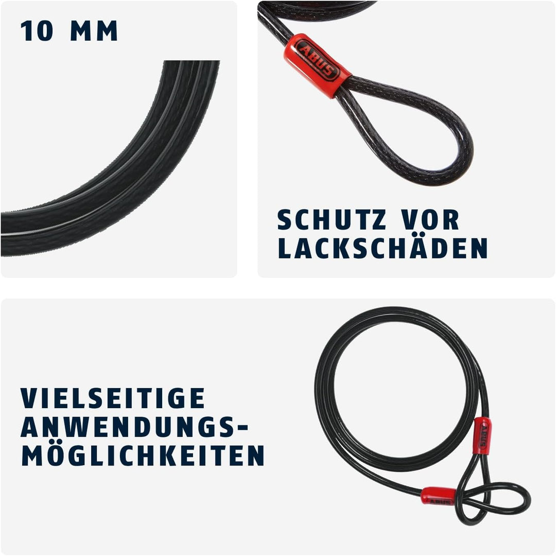 ABUS Schlaufenkabel Cobra 10/200 - Stahlseil mit Kunststoff ummantelt - 2 m lang, 10 mm stark - Sich