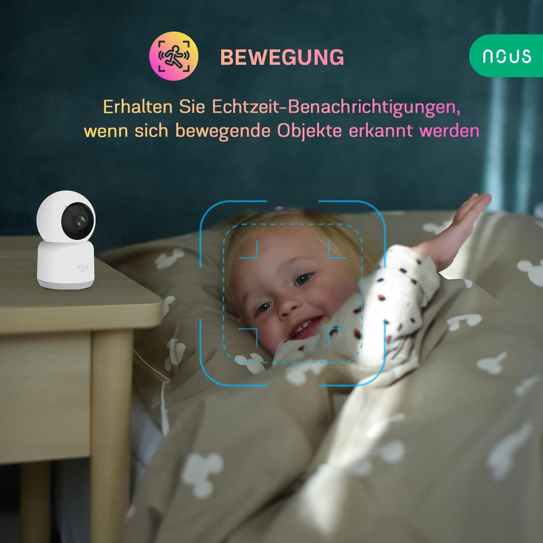 NOUS W2 WiFi Kamera, WLAN Überwachungskamera innen, Hunde Kamera, Baby Kamera, Überwachungskameras,