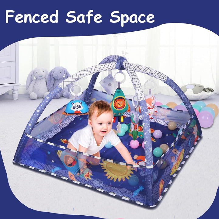 Sinbide Spieldecke für Babys, Spielmatte mit Spielbogen, Spielmatte und sensorische Spielzeuge für B