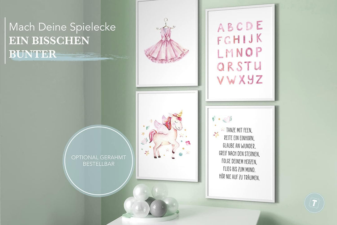 Papierschmiede® Kinderposter 4er Set, B2 (50x70 cm) Wanddeko, Geschenk für Mädchen Kinderzimmer Baby