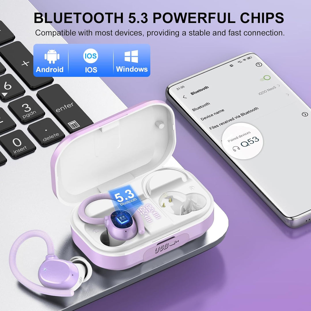 Bluetooth Kopfhörer Sport, Kopfhörer Kabellos Bluetooth 5.3 mit HD Mic, 120H Spielzeit Kopfhörer mit
