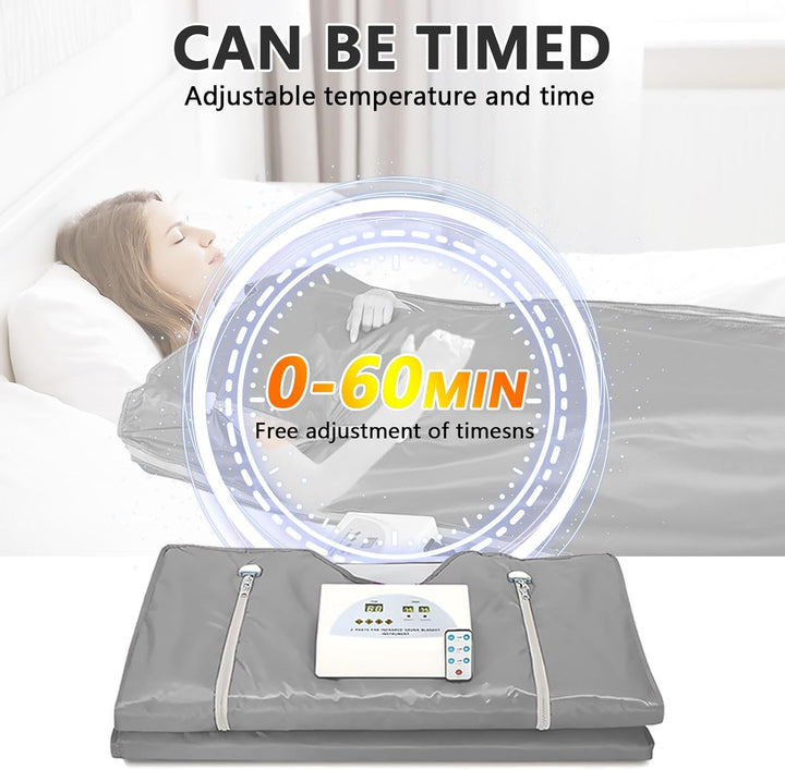 Infrarot Saunadecke, 2 Zone Infrared Sauna Blanket mit Reissverschluss 100 Duschhauben 10 Badebeutel