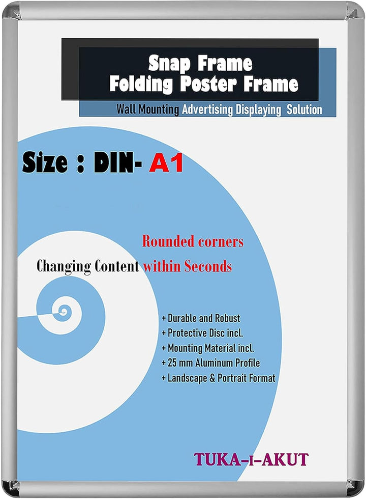 TUKA-i-AKUT 10er Aluminium Klapprahmen A1 | 25 mm Profil | Abgerundete Ecken | Schutzscheibe Befesti