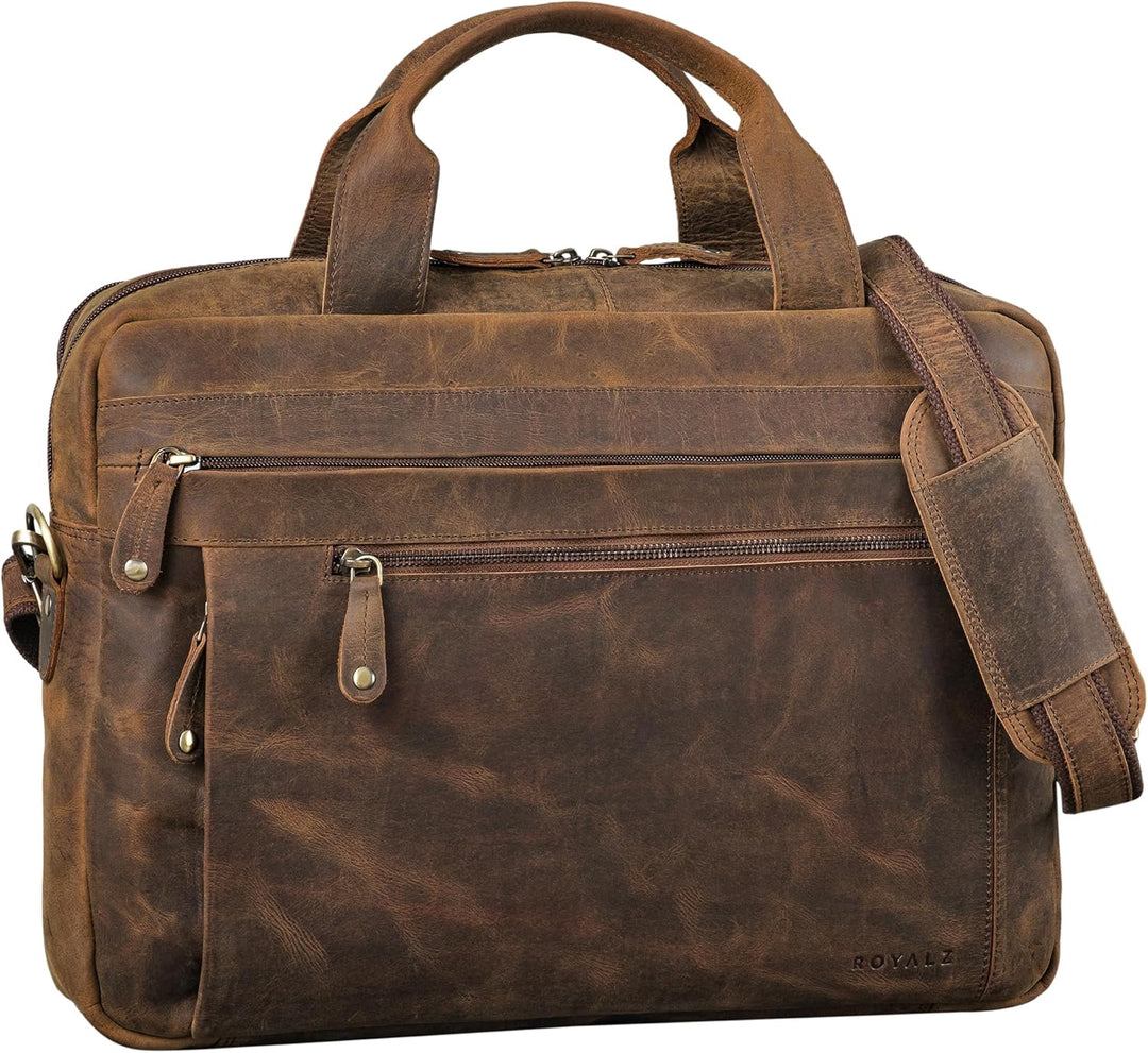 ROYALZ 'Boston' Umhängetasche Herren Leder gross 15,6 Zoll Laptoptasche Messenger Bag Männer Lederta