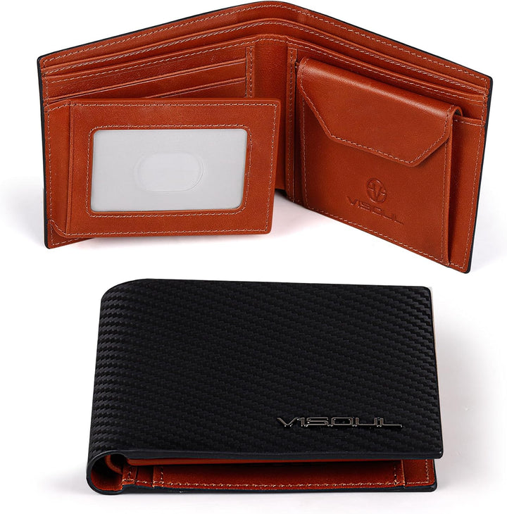 VISOUL Leder Geldbörse Herren mit ID-Fenster/Münzfach & RFID Schutz I Echtleder Geldbeutel für Männe