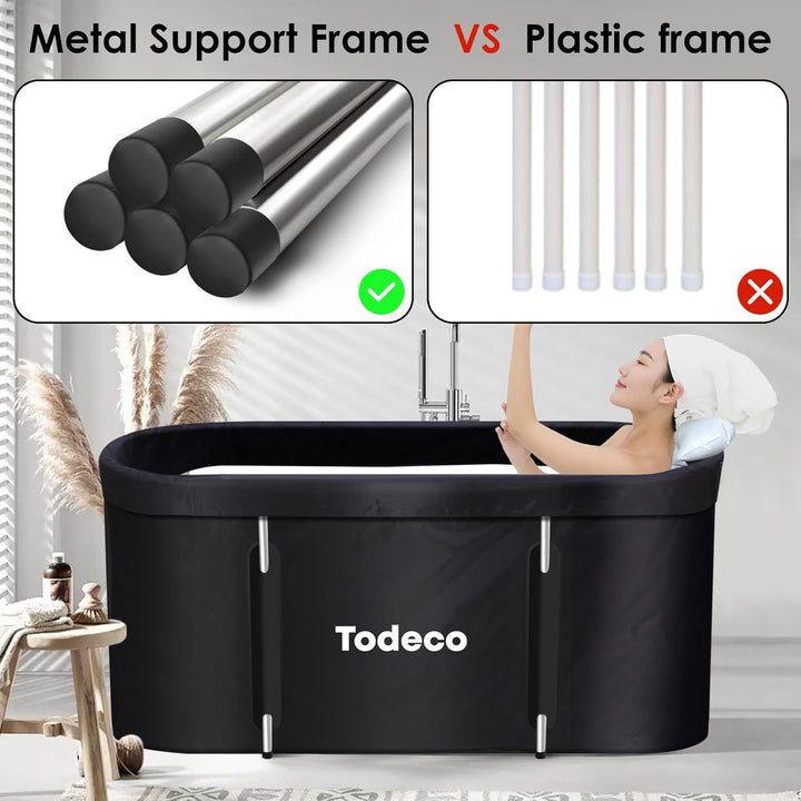 Todeco Faltbare Badewanne, Erwachsene Tragbarer Badewanne mit Metallrahmen 140x57x57cm, grosse Famil