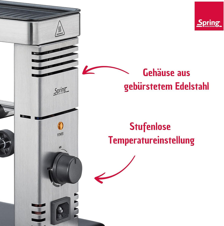 SPRING Raclette Ofen | Schweizer Raclette-Gerät | Edelstahl | stufenlos höhenverstellbar | mit antih