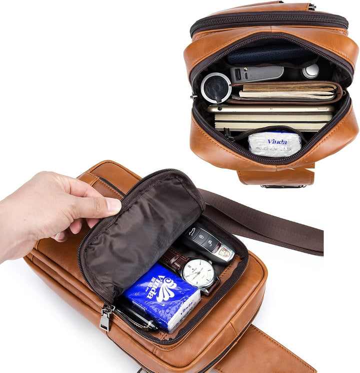 LOONGYOON Neue Herren Leder Umhängetasche Retro Casual Vertikale Tasche Business Travel Multi Zipper