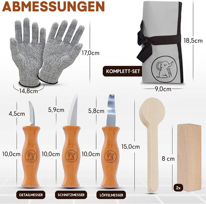 Eli® Schnitzmesser Kinder Set ab 6 Jahre - hochwertiges Kindermesser Schnitzset inkl. schnittfeste H