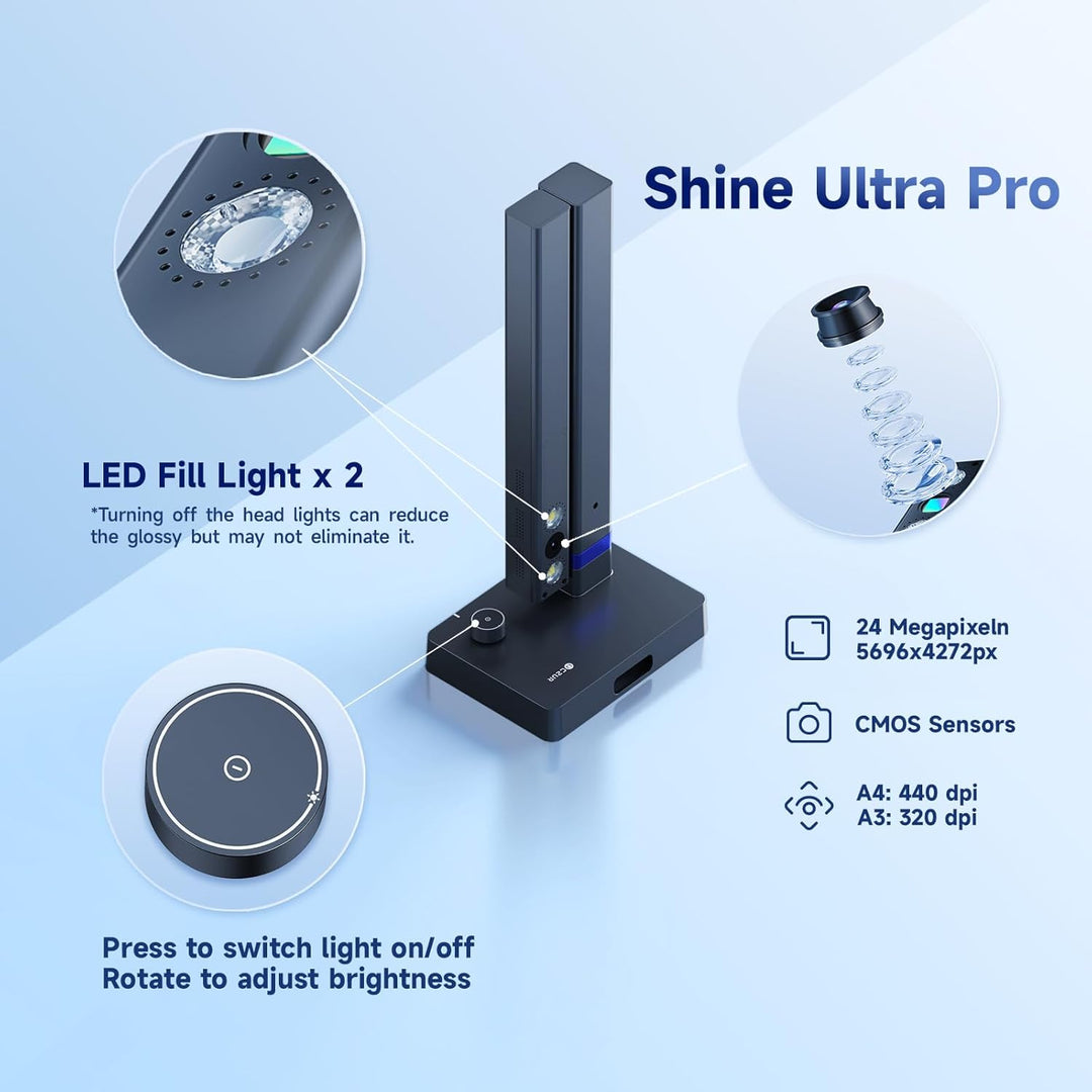 CZUR Shine Ultra Pro 24 MP Tragbarer Dokumentenkamera Faltbarer Dokumentenscanner A3 Buchscanner OCR