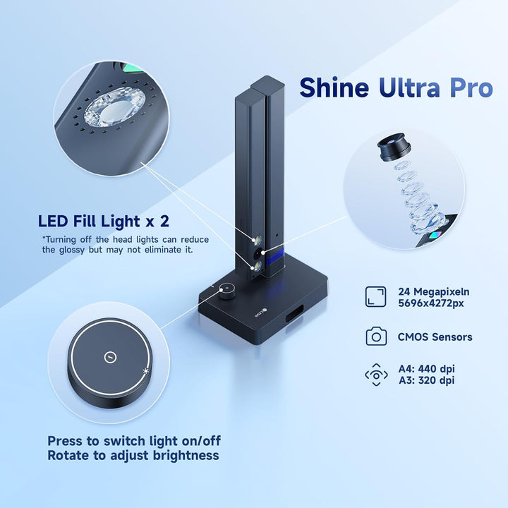 CZUR Shine Ultra Pro 24 MP Tragbarer Dokumentenkamera Faltbarer Dokumentenscanner A3 Buchscanner OCR