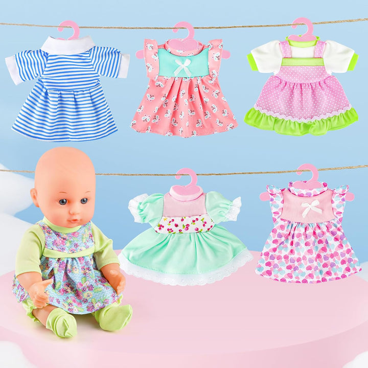 deAO Puppenkleider, Puppenkleidung 30 cm 35 cm Set mit 2 Puppen Höschen, 6 Blümchenmuster Shirt mit